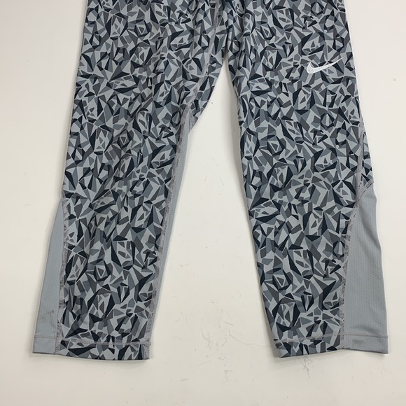Nike Pro Crop Leggings Size Medium Gray Silver Black Stretch Nike Logo - Picture 3 of 13